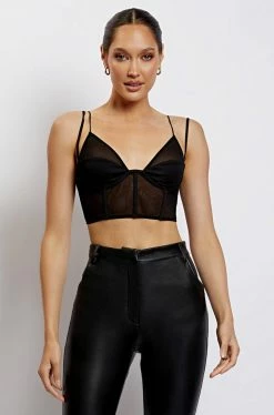GZH Angelique Demi Cup Mesh Bustier - Black
