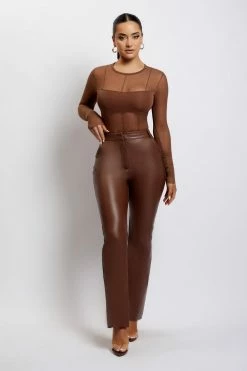 GZH All Tops Tarna Long Sleeve Mesh Bodysuit - Chocolate