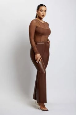 GZH All Tops Tarna Long Sleeve Mesh Bodysuit - Chocolate