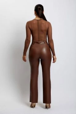 GZH All Tops Tarna Long Sleeve Mesh Bodysuit - Chocolate