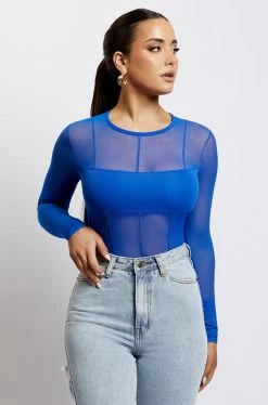 GZH Tarna Long Sleeve Mesh Bodysuit - Cobalt Blue