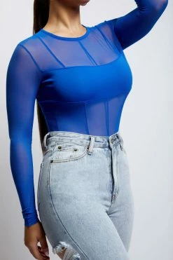 GZH Tarna Long Sleeve Mesh Bodysuit - Cobalt Blue