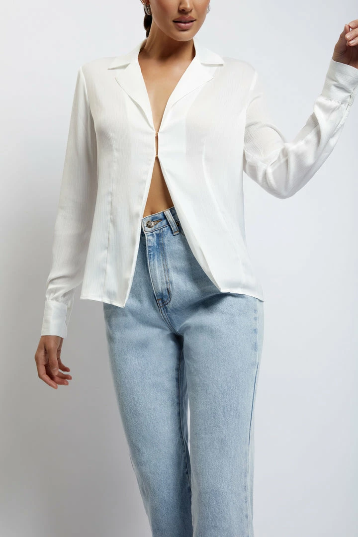 WNT April Open Front Shirt - White 4 WNT April Open Front Shirt - White