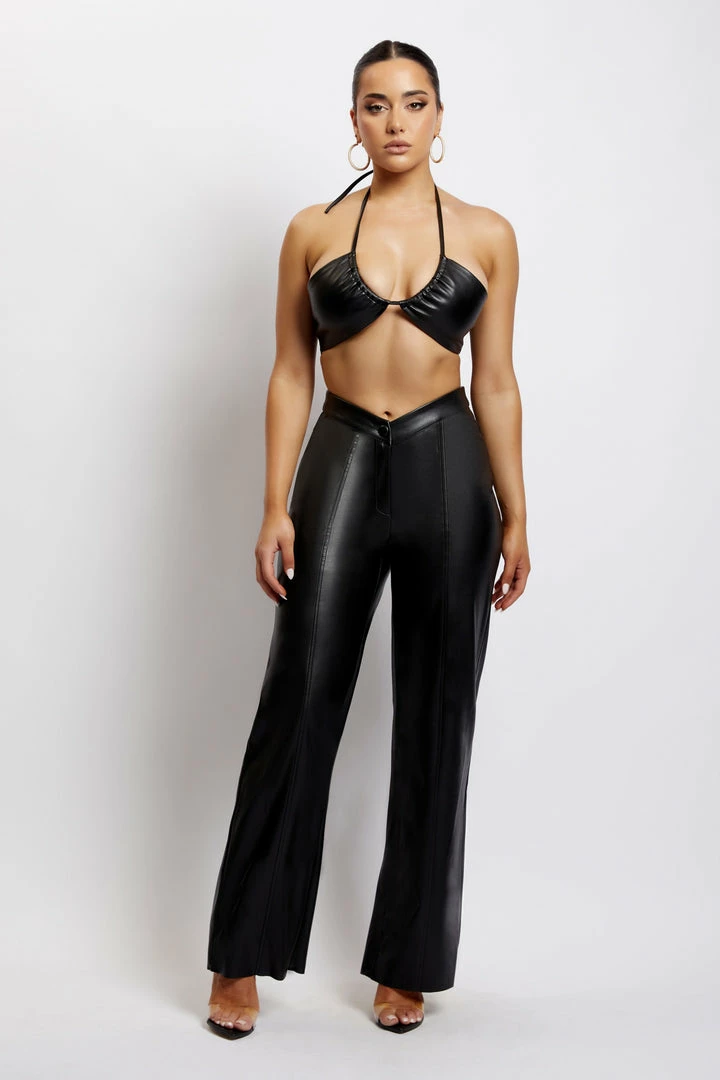 WNT Kamora Faux Leather Wide Leg Pants - Black Two Piece Sets 7 WNT Kamora Faux Leather Wide Leg Pants - Black Two Piece Sets