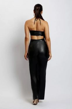 WNG Ruby Faux Leather Ruched Crop Top - Black Two Piece Sets