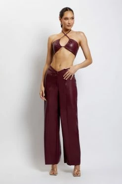 WNG Ruby Faux Leather Ruched Crop Top - Wine Two Piece Sets 14 WNG Ruby Faux Leather Ruched Crop Top - Wine Two Piece Sets