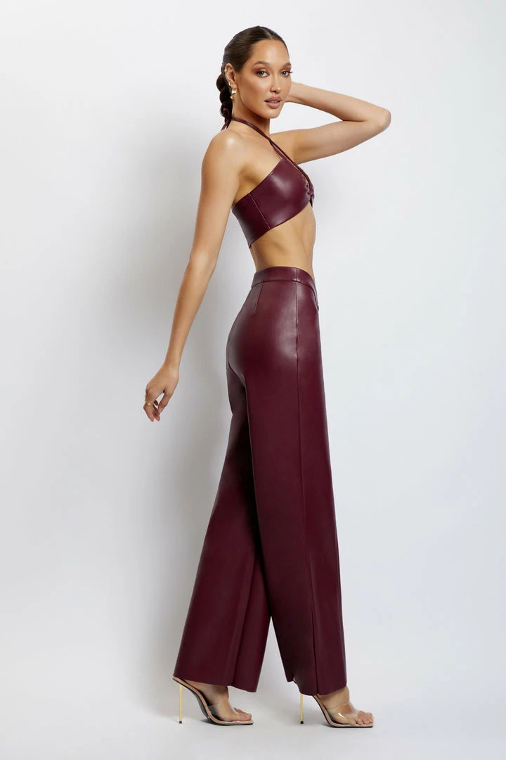 WNT Kamora Faux Leather Wide Leg Pants - Wine Two Piece Sets 10 WNT Kamora Faux Leather Wide Leg Pants - Wine Two Piece Sets