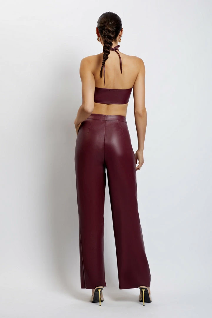 WNG Ruby Faux Leather Ruched Crop Top - Wine Two Piece Sets 3 WNG Ruby Faux Leather Ruched Crop Top - Wine Two Piece Sets