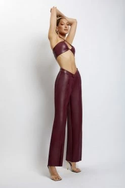 WNG Ruby Faux Leather Ruched Crop Top - Wine Two Piece Sets 16 WNG Ruby Faux Leather Ruched Crop Top - Wine Two Piece Sets