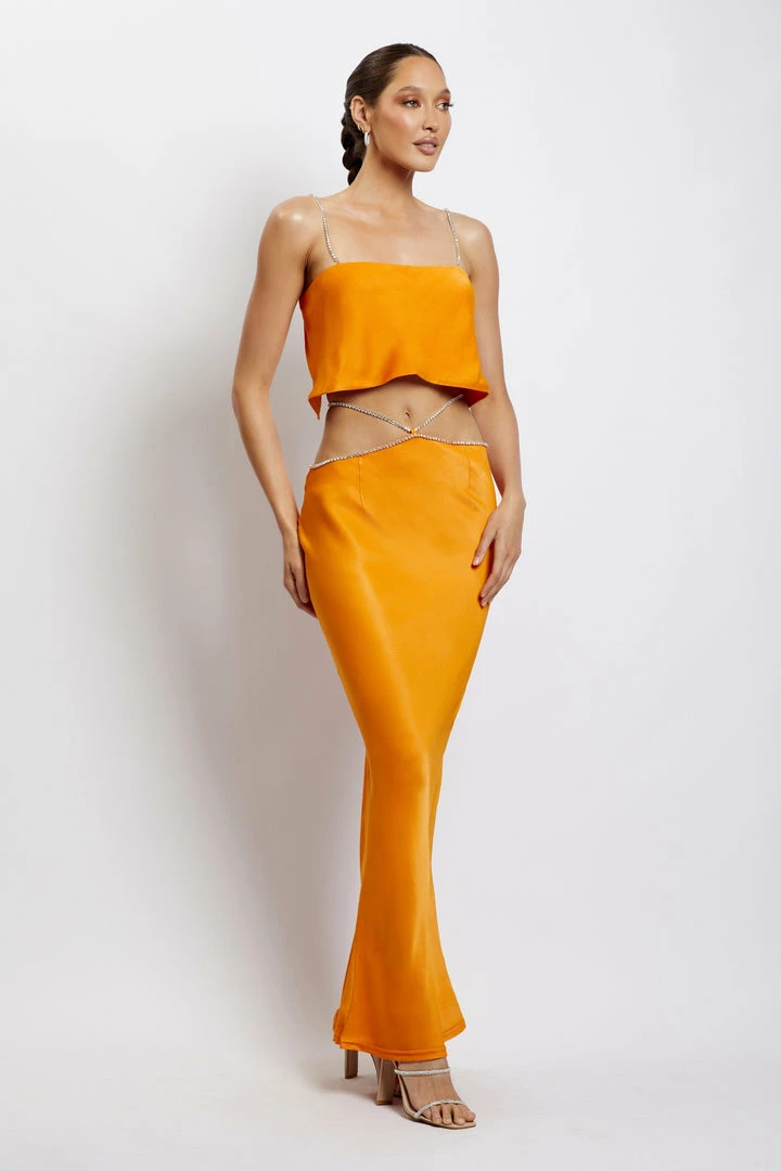 JLW Two Piece Sets Dayana Diamante Maxi Skirt - Mandarin 2 JLW Two Piece Sets Dayana Diamante Maxi Skirt - Mandarin