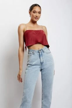 JLW Dayana Straight Cut Crop Top - Wine