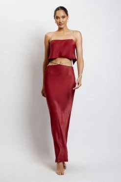 JLW Dayana Diamante Maxi Skirt - Wine Two Piece Sets