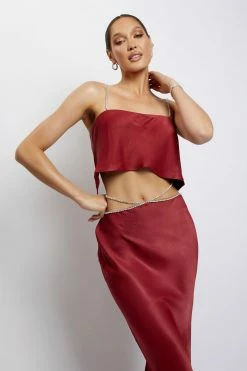 JLW Dayana Diamante Maxi Skirt - Wine Two Piece Sets