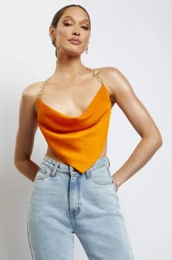 WNT Brianna Cowl Gold Chain Top - Mandarin Two Piece Sets