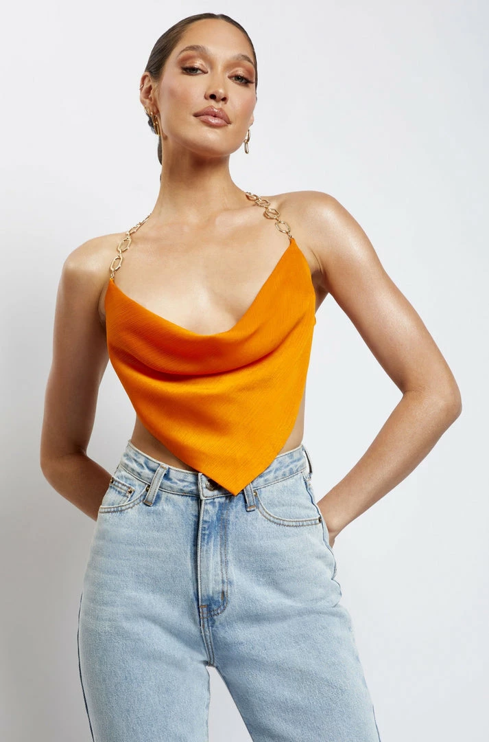 WNT Brianna Cowl Gold Chain Top - Mandarin Two Piece Sets 1 WNT Brianna Cowl Gold Chain Top - Mandarin Two Piece Sets