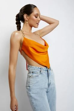 WNT Brianna Cowl Gold Chain Top - Mandarin Two Piece Sets 10 WNT Brianna Cowl Gold Chain Top - Mandarin Two Piece Sets