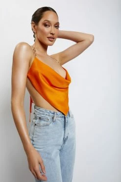 WNT Brianna Cowl Gold Chain Top - Mandarin Two Piece Sets 11 WNT Brianna Cowl Gold Chain Top - Mandarin Two Piece Sets