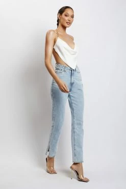 WNT Brianna Cowl Gold Chain Top - White