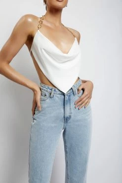 WNT Brianna Cowl Gold Chain Top - White