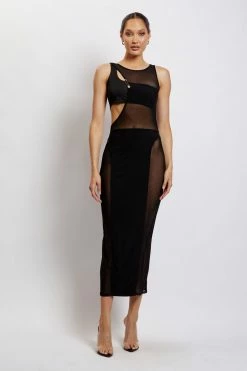 GZH Chelsea Sleeveless Mesh Cut Out Midi Dress - Black DRESSES 10 GZH Chelsea Sleeveless Mesh Cut Out Midi Dress - Black DRESSES