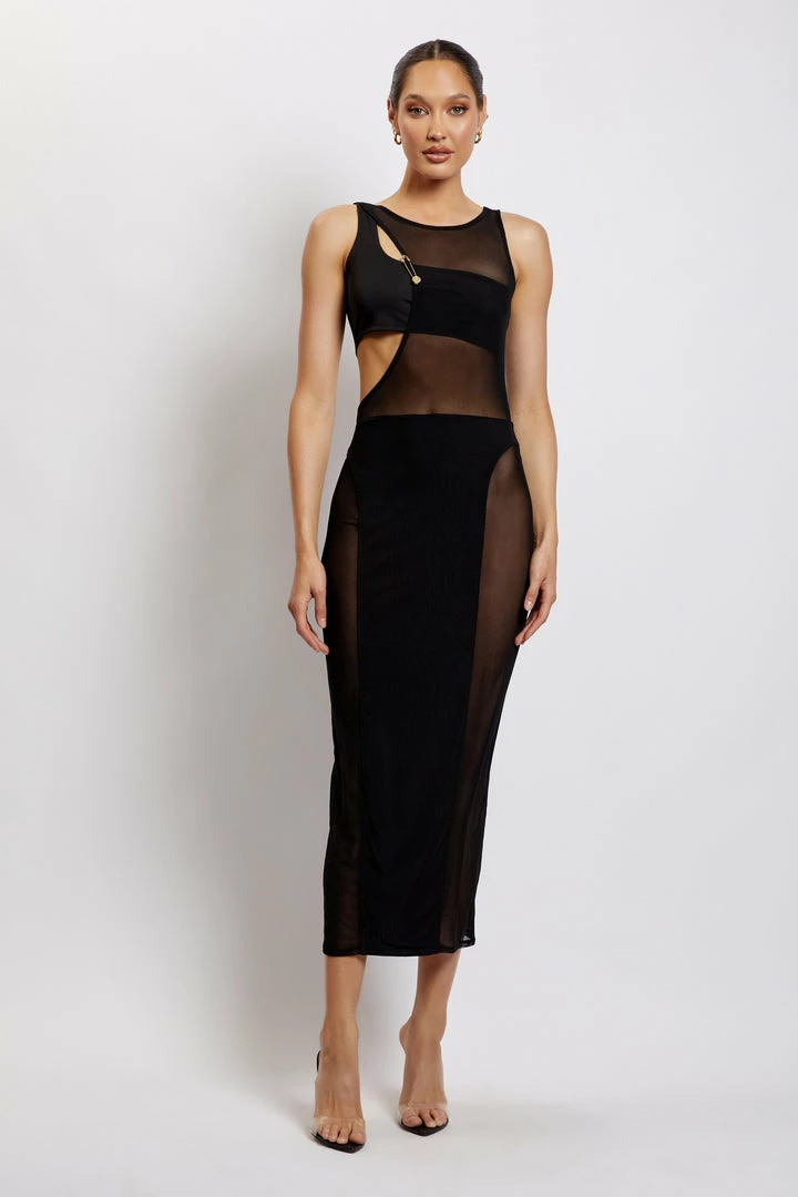 GZH Chelsea Sleeveless Mesh Cut Out Midi Dress - Black DRESSES 4 GZH Chelsea Sleeveless Mesh Cut Out Midi Dress - Black DRESSES