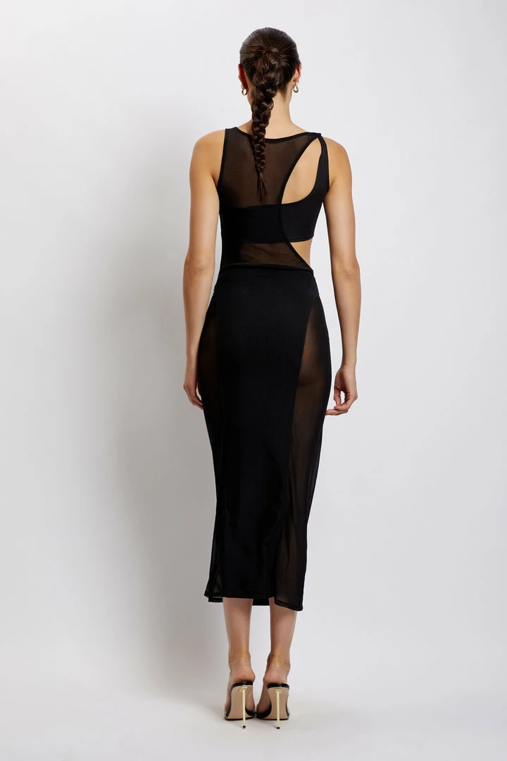 GZH Chelsea Sleeveless Mesh Cut Out Midi Dress - Black DRESSES 3 GZH Chelsea Sleeveless Mesh Cut Out Midi Dress - Black DRESSES