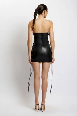 LCH Leona Faux Leather Lace Up Mini Dress - Black