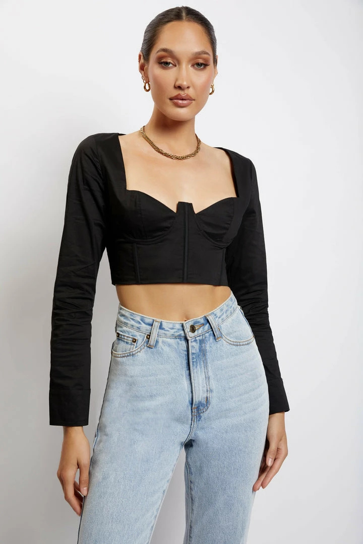 QNG All Tops Zahara Corset Shirt - Black 4 QNG All Tops Zahara Corset Shirt - Black