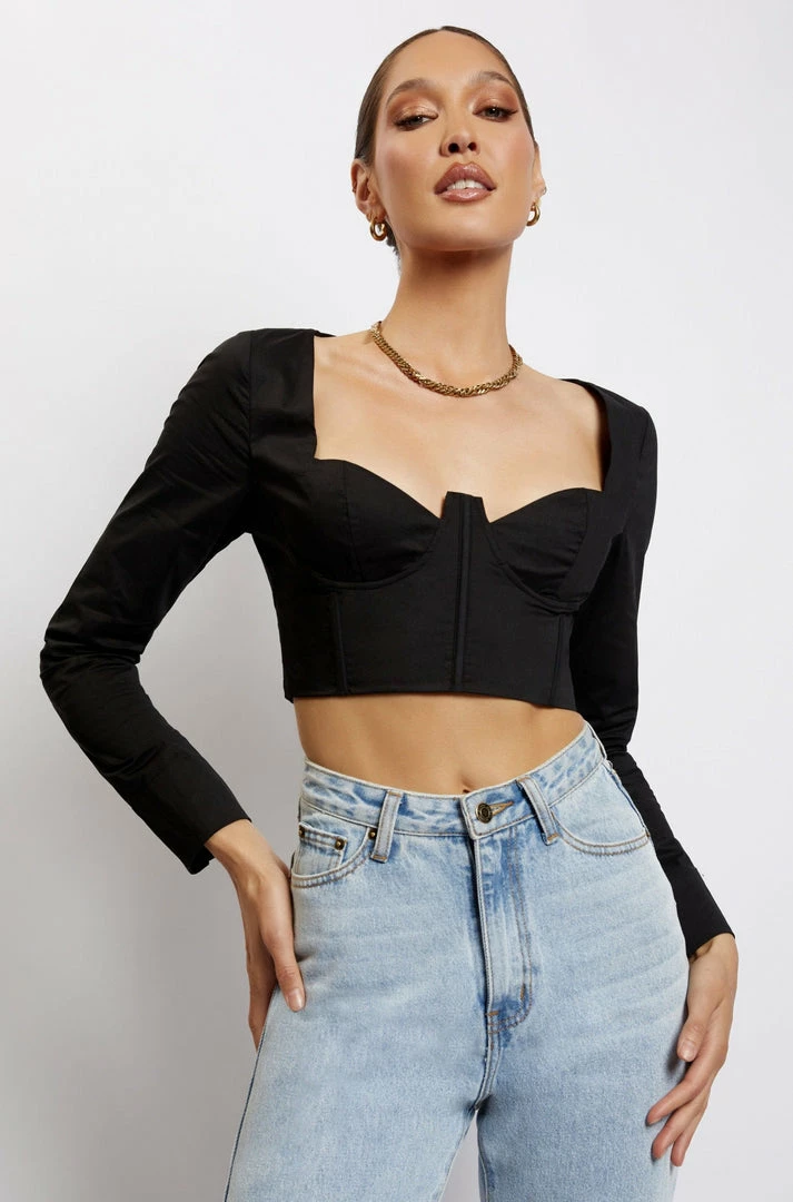 QNG All Tops Zahara Corset Shirt - Black 2 QNG All Tops Zahara Corset Shirt - Black