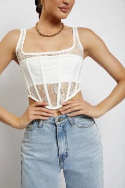 WNT All Tops Delaney Lace Corset Bustier - White