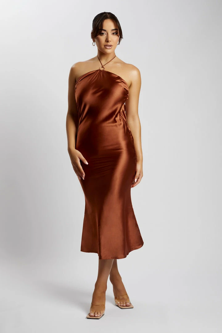 WNT Ivana Satin Halter Midi Dress- Chocolate DRESSES 3 WNT Ivana Satin Halter Midi Dress- Chocolate DRESSES