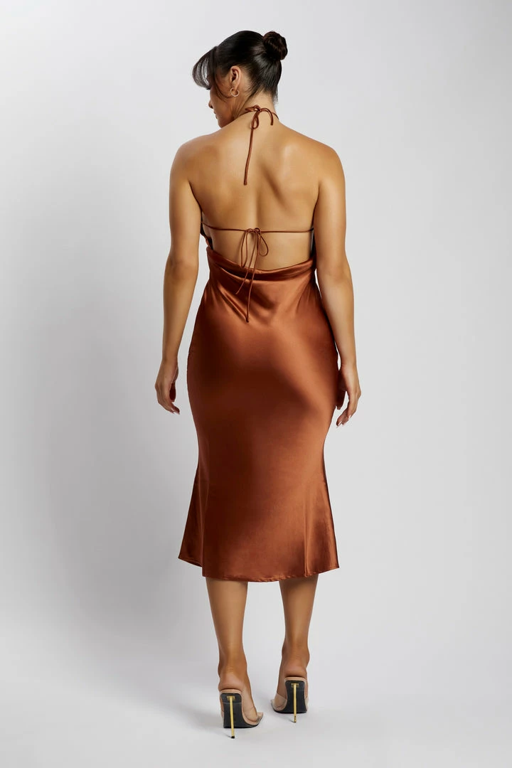 WNT Ivana Satin Halter Midi Dress- Chocolate DRESSES 2 WNT Ivana Satin Halter Midi Dress- Chocolate DRESSES