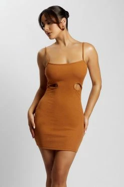 WXI DRESSES Louisa Slinky Knit Binding Mini Dress - Biscuit