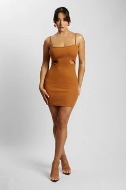 WXI DRESSES Louisa Slinky Knit Binding Mini Dress - Biscuit