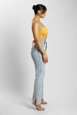 AMC Sabrina Ruched Halter Crop Top - Mango All Tops
