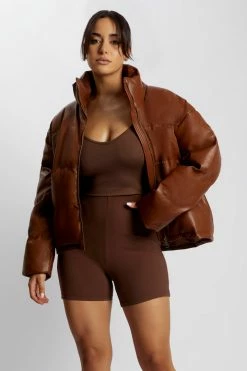 DPO Coats & Jackets Farrah Faux Leather Puffer Jacket - Chocolate
