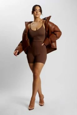 DPO Coats & Jackets Farrah Faux Leather Puffer Jacket - Chocolate