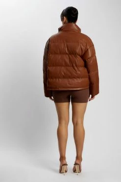 DPO Coats & Jackets Farrah Faux Leather Puffer Jacket - Chocolate