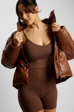 DPO Coats & Jackets Farrah Faux Leather Puffer Jacket - Chocolate