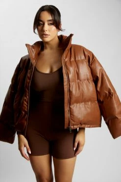 DPO Coats & Jackets Farrah Faux Leather Puffer Jacket - Chocolate