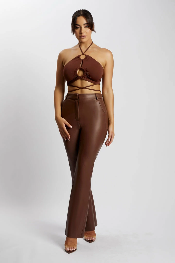 AMC Sabrina Ruched Halter Crop Top - Chocolate 7 AMC Sabrina Ruched Halter Crop Top - Chocolate