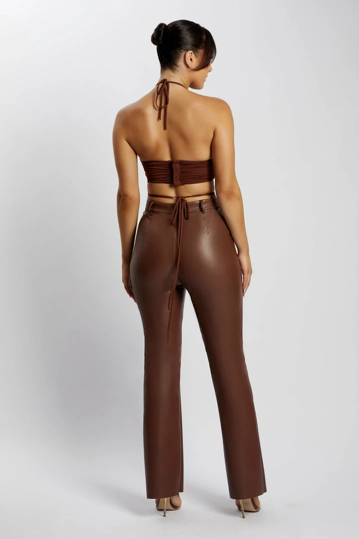 AMC Sabrina Ruched Halter Crop Top - Chocolate 2 AMC Sabrina Ruched Halter Crop Top - Chocolate