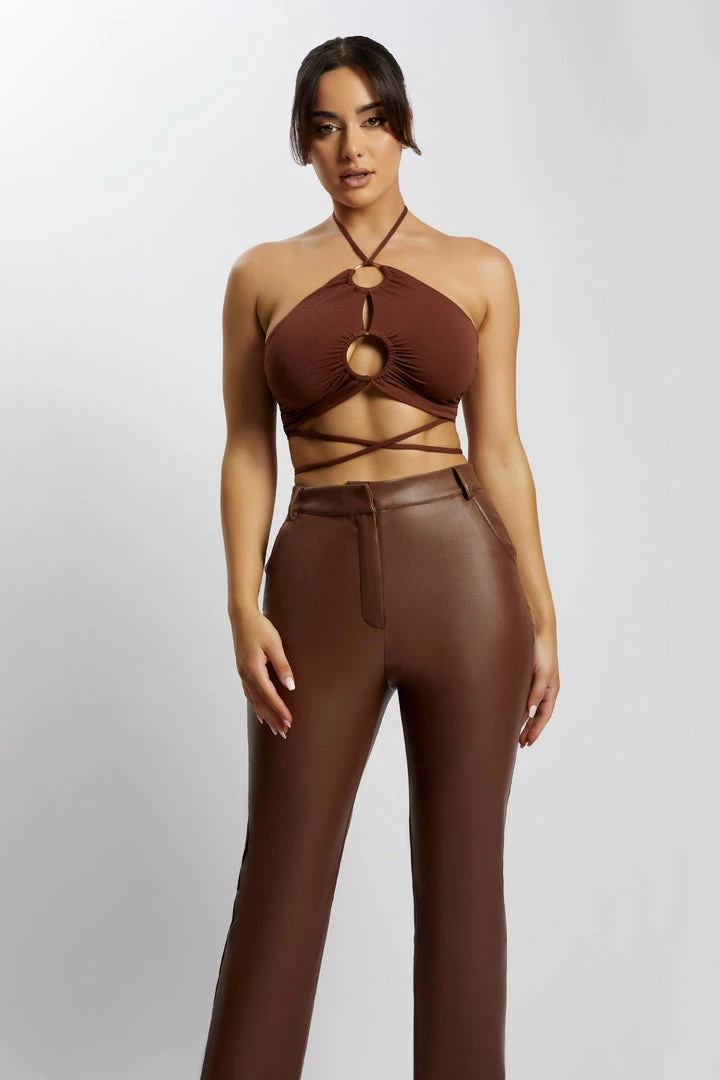 AMC Sabrina Ruched Halter Crop Top - Chocolate 6 AMC Sabrina Ruched Halter Crop Top - Chocolate