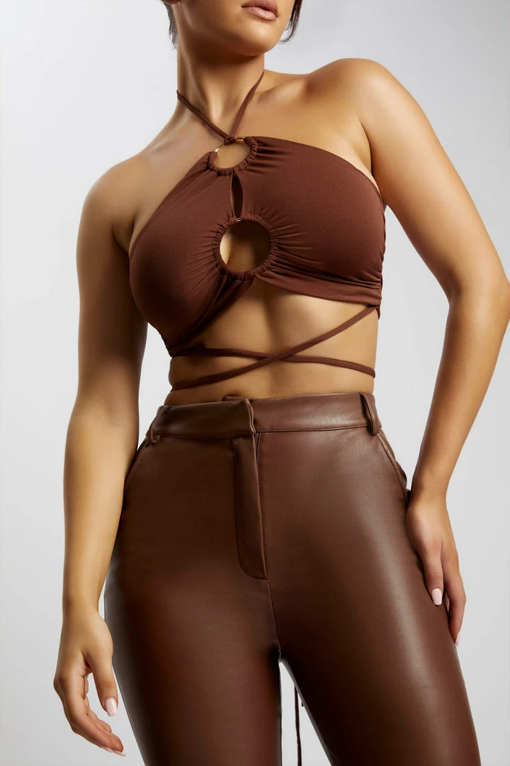 AMC Sabrina Ruched Halter Crop Top - Chocolate 1 AMC Sabrina Ruched Halter Crop Top - Chocolate
