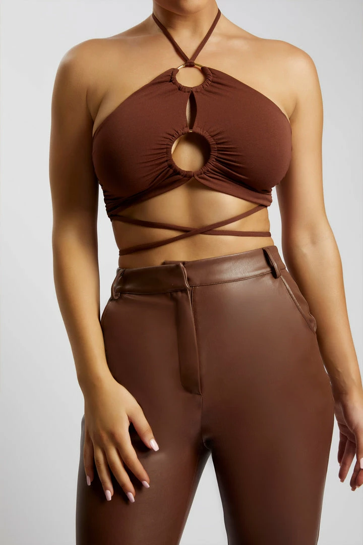 AMC Sabrina Ruched Halter Crop Top - Chocolate 3 AMC Sabrina Ruched Halter Crop Top - Chocolate