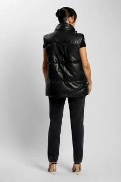 DPO Linda Faux Leather Oversized Gilet - Black