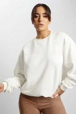 QNG Sweaters & Hoodies Blake Longline Loopback Crew Neck Jumper - White