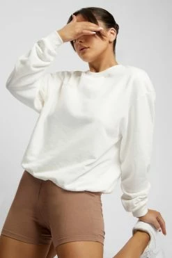 QNG Sweaters & Hoodies Blake Longline Loopback Crew Neck Jumper - White