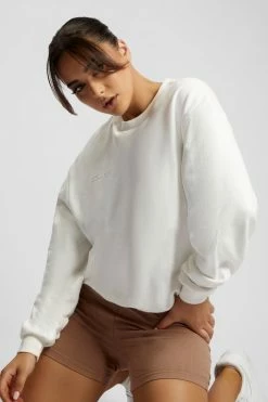 QNG Sweaters & Hoodies Blake Longline Loopback Crew Neck Jumper - White