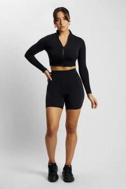 MGH Greta Zip Up Long Sleeve Crop Top - Black